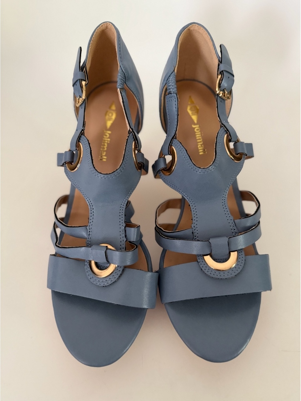 Joli Mall Blue strappy high heel sandals with cork heels
